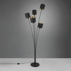 Tommy gulvlampe, svart/gull, høyde 163 cm, 5-lys stoff