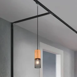 Tosh skinnelampe for DUOline, svart, tredetaljer, E27