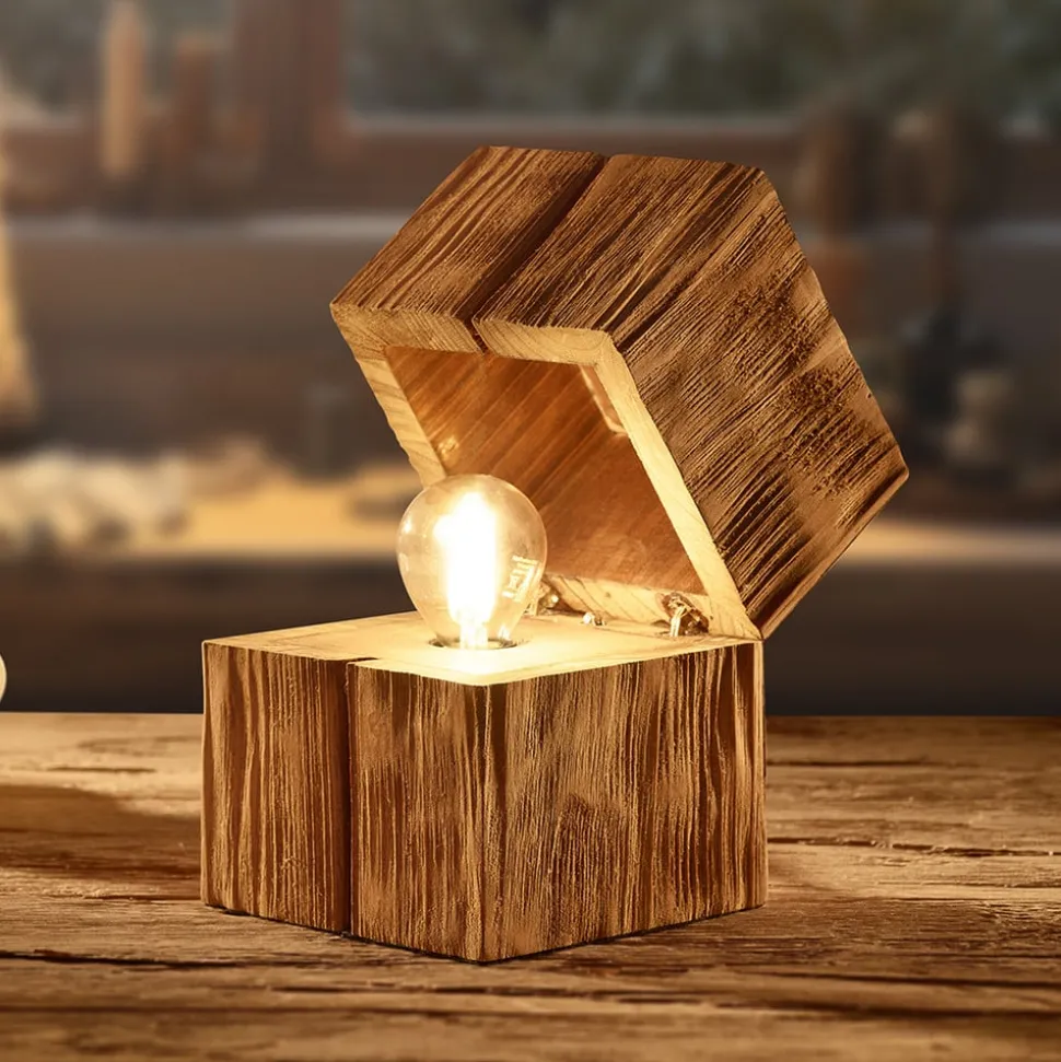 Treasure bordlampe, naturlig finish, tre, hengslet