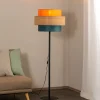 Trio gulvlampe, jute skjerm, oransje/naturbrun/petrol