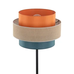 Trio gulvlampe, jute skjerm, oransje/naturbrun/petrol