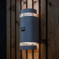 Ute vegglampe Fokus, rund 2 lk. antrasitt sensor