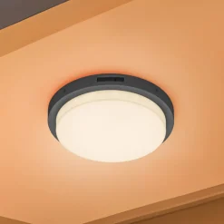 Utendørs LED-vegglampe Bermejo, rund, sensor, CCT, antrasitt