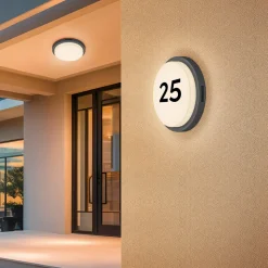 Utendørs LED-vegglampe Bermejo, rund, sensor, CCT, antrasitt