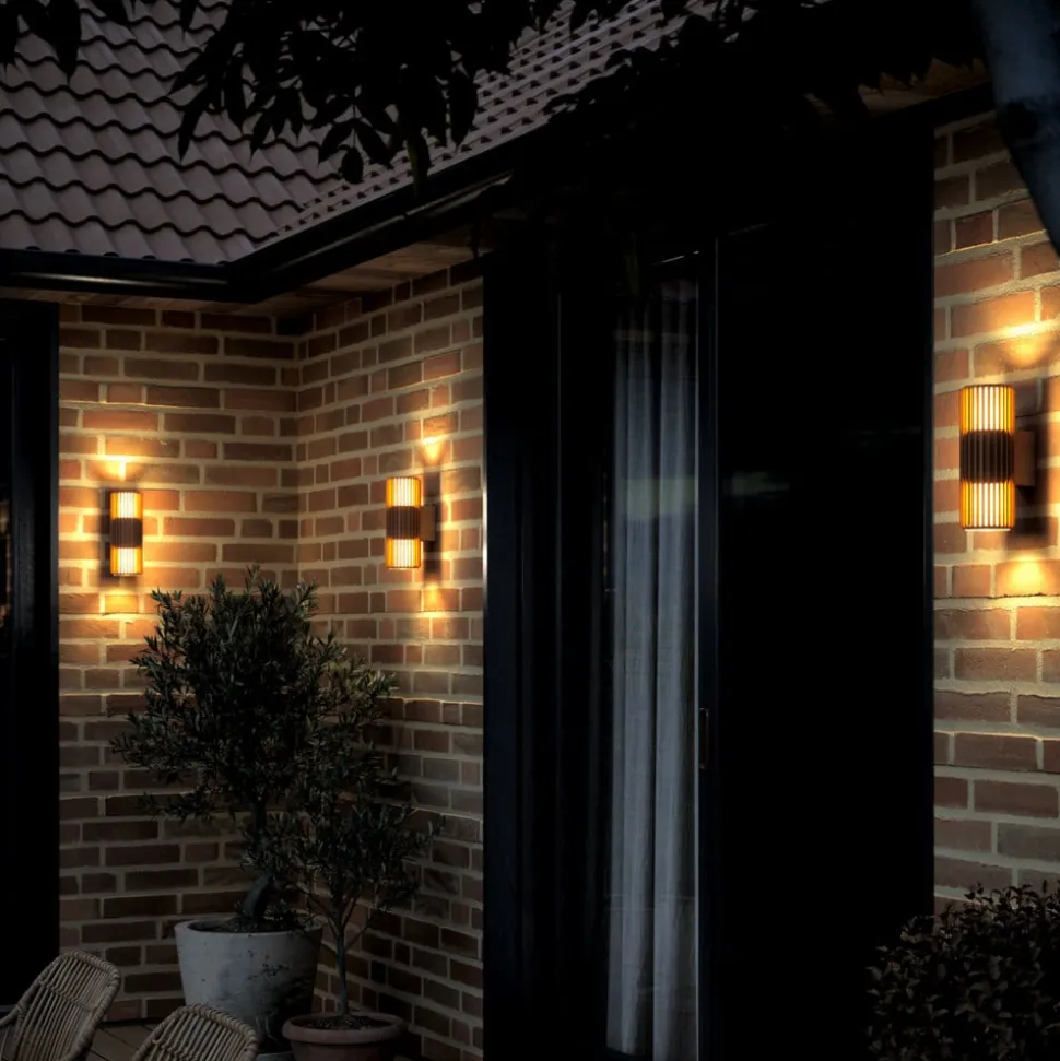 Utendørs vegglampe Aludra Double Seaside, aluminium, brun metallic