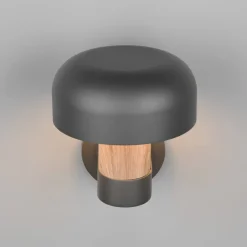 Utendørs vegglampe Fraser Sensor, grå/trelook, aluminium IP54 E27