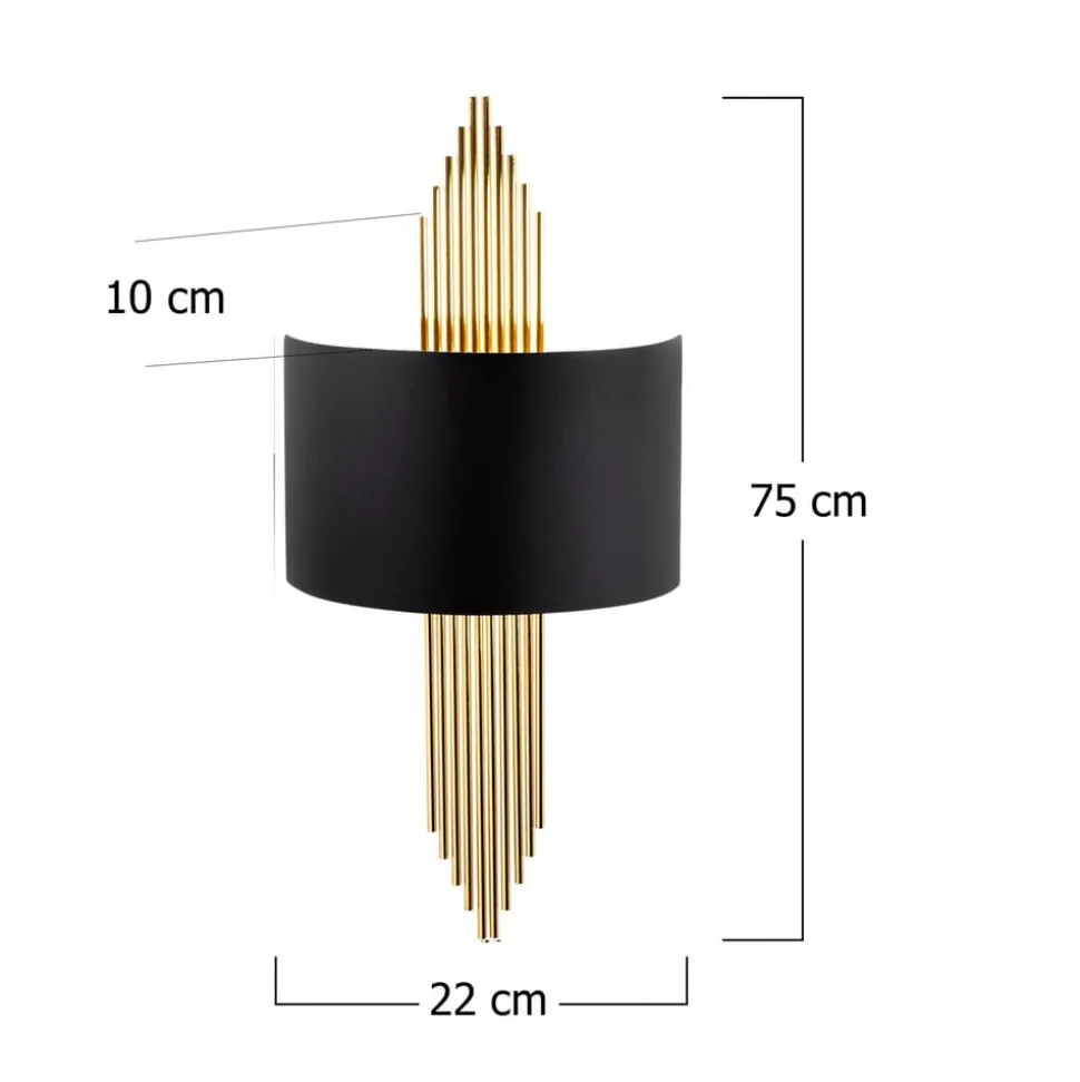 Vegglampe 616-A, svart med gylne stenger
