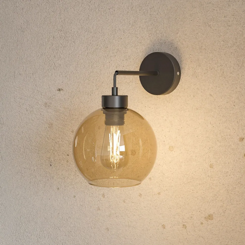 Vegglampe Cubus, svart/rav, glass, Ø 18 cm, E27