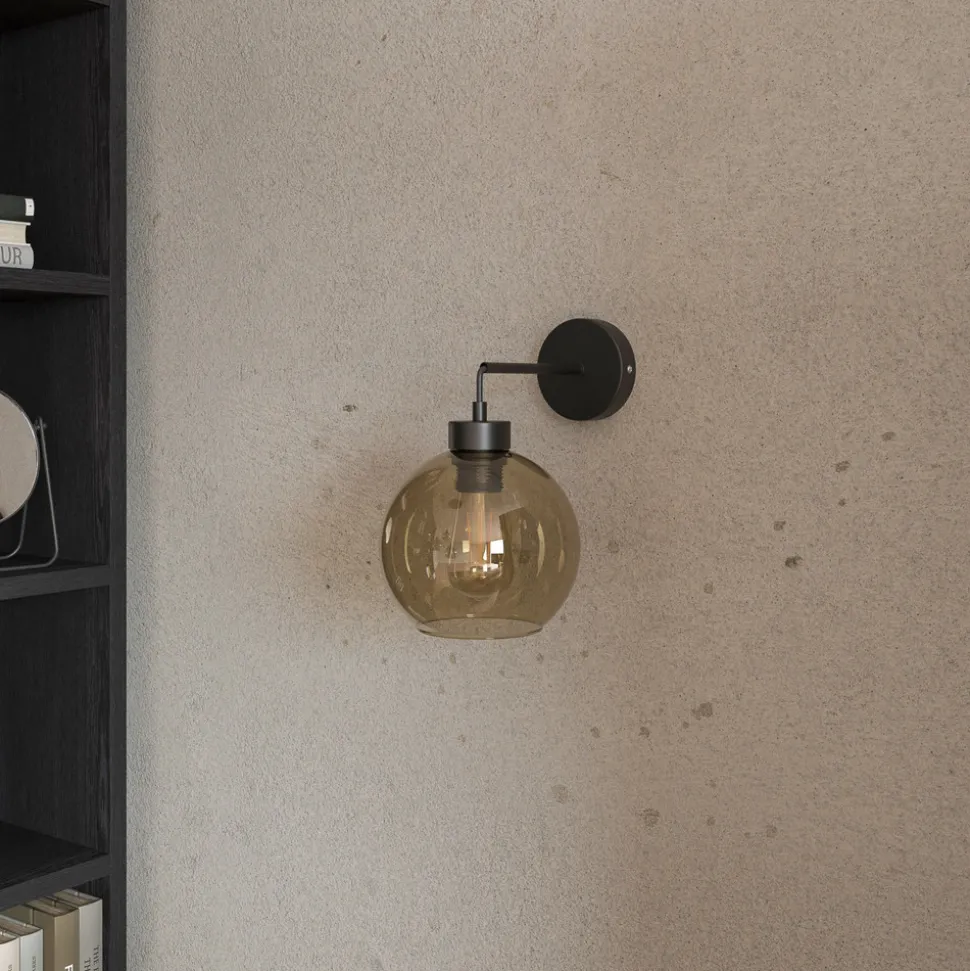 Vegglampe Cubus, svart/rav, glass, Ø 18 cm, E27