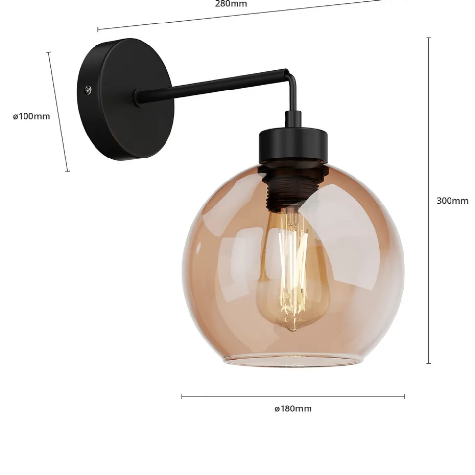 Vegglampe Cubus, svart/rav, glass, Ø 18 cm, E27