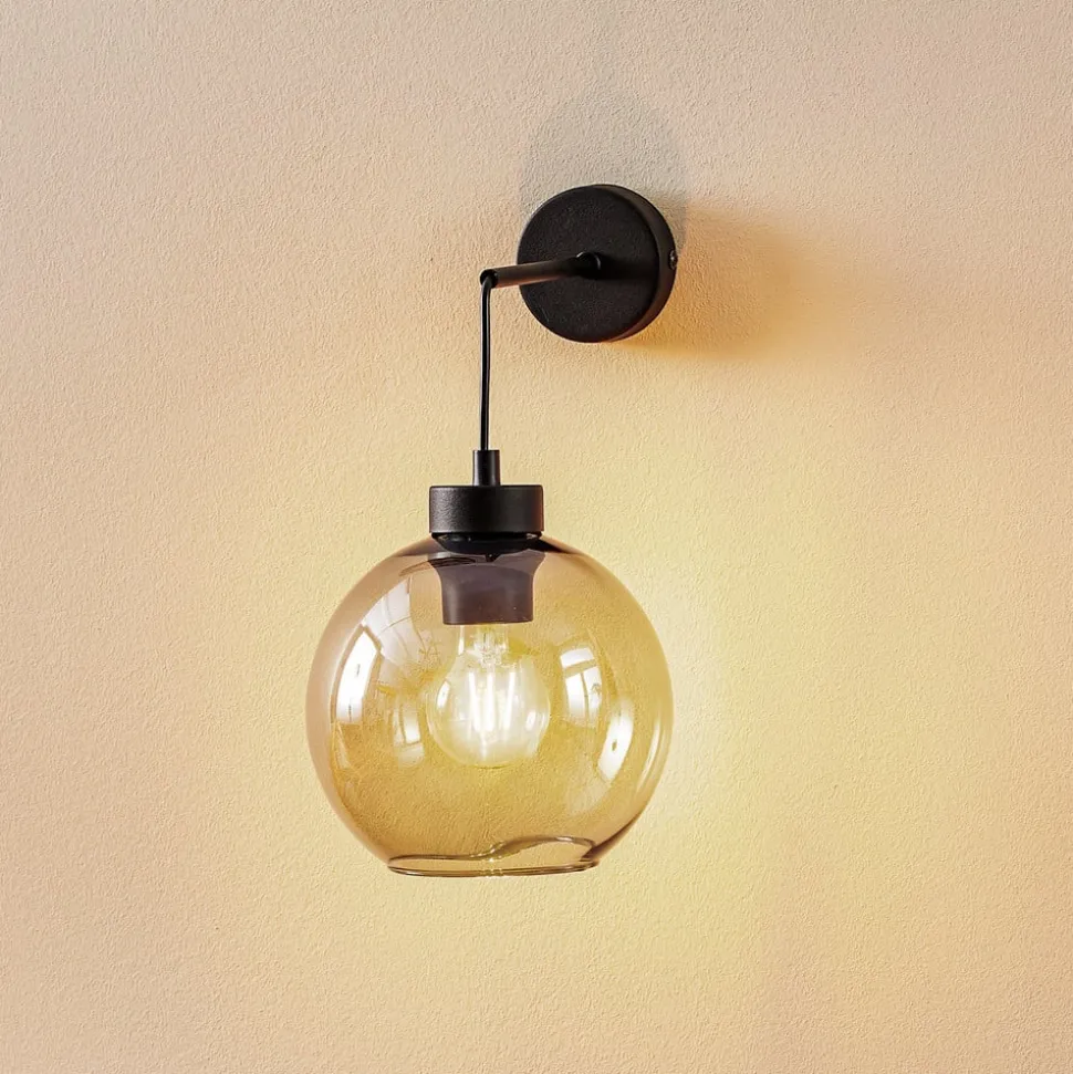 Vegglampe Cubus, svart/røykgrå, glass, 30 cm høy, E27