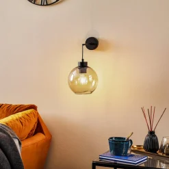 Vegglampe Cubus, svart/røykgrå, glass, 30 cm høy, E27