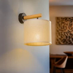 Vegglampe Deva Nature, tekstil, tre