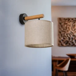 Vegglampe Deva Nature, tekstil, tre