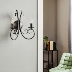 Vegglampe Pompei, 2 lyskilder, svart