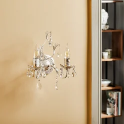 Vegglampe Teresa i krystall, elfenben med 2 lyskilder