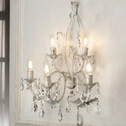 Vegglampe Teresa i krystall, elfenben med 5 lyskilder