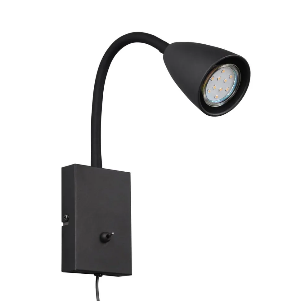 Vegglampe Wanda med støpsel, matt svart