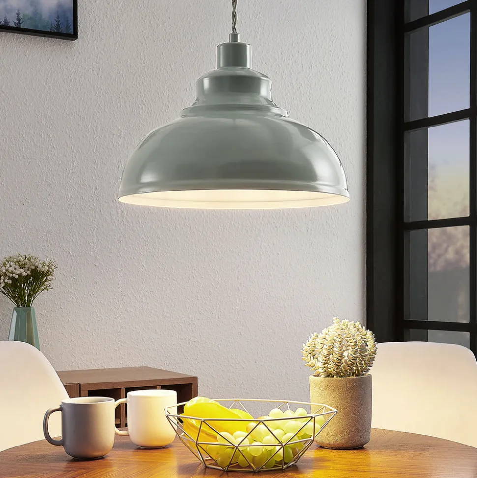 Vintage pendellampe Albertine, metall, lyseblå