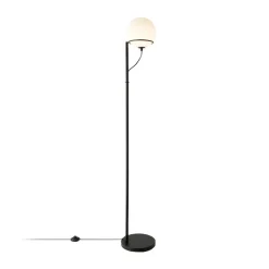 Wilson gulvlampe, metall, svart, kuppelskjerm i glass
