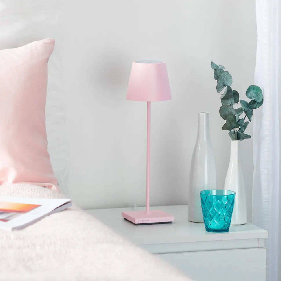 Zafferano Poldina LED-bordlampe, oppladbart batteri, matt, rosa