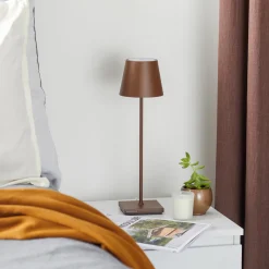 Zafferano Poldina LED-bordlampe med oppladbart batteri, matt, brun