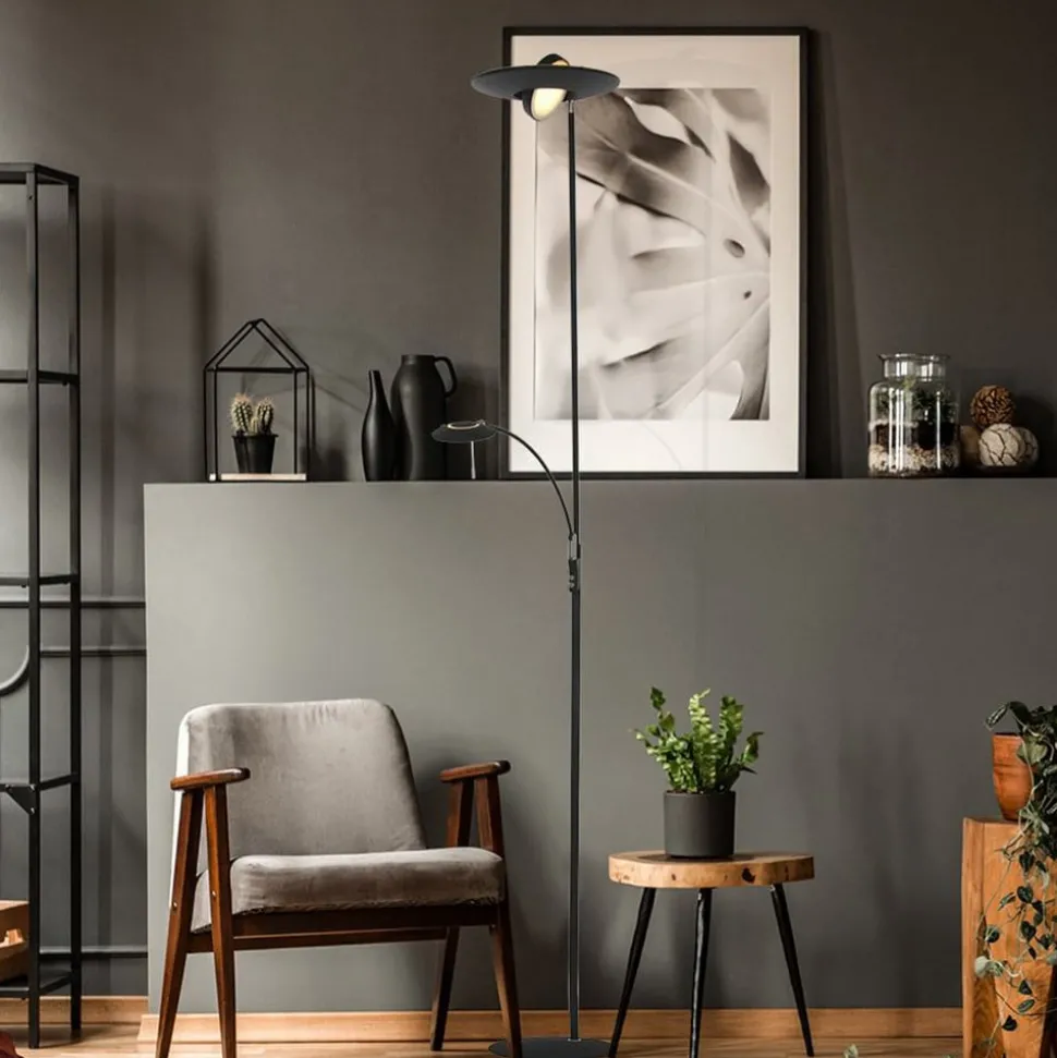 Zenith LED-gulvlampe, leselampe, CCT, metall, svart